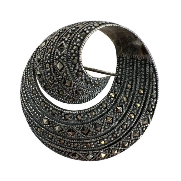 Jewelry - Jewelry Vintage 925 Sterling Silver Marcasite Swirl Brooch Pin 20s Art Deco Core